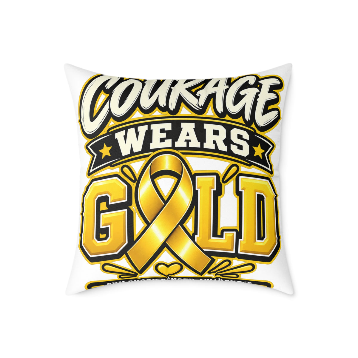 Courage Wears Gold Pillow — Childhood Cancer Awareness Throw Pillow