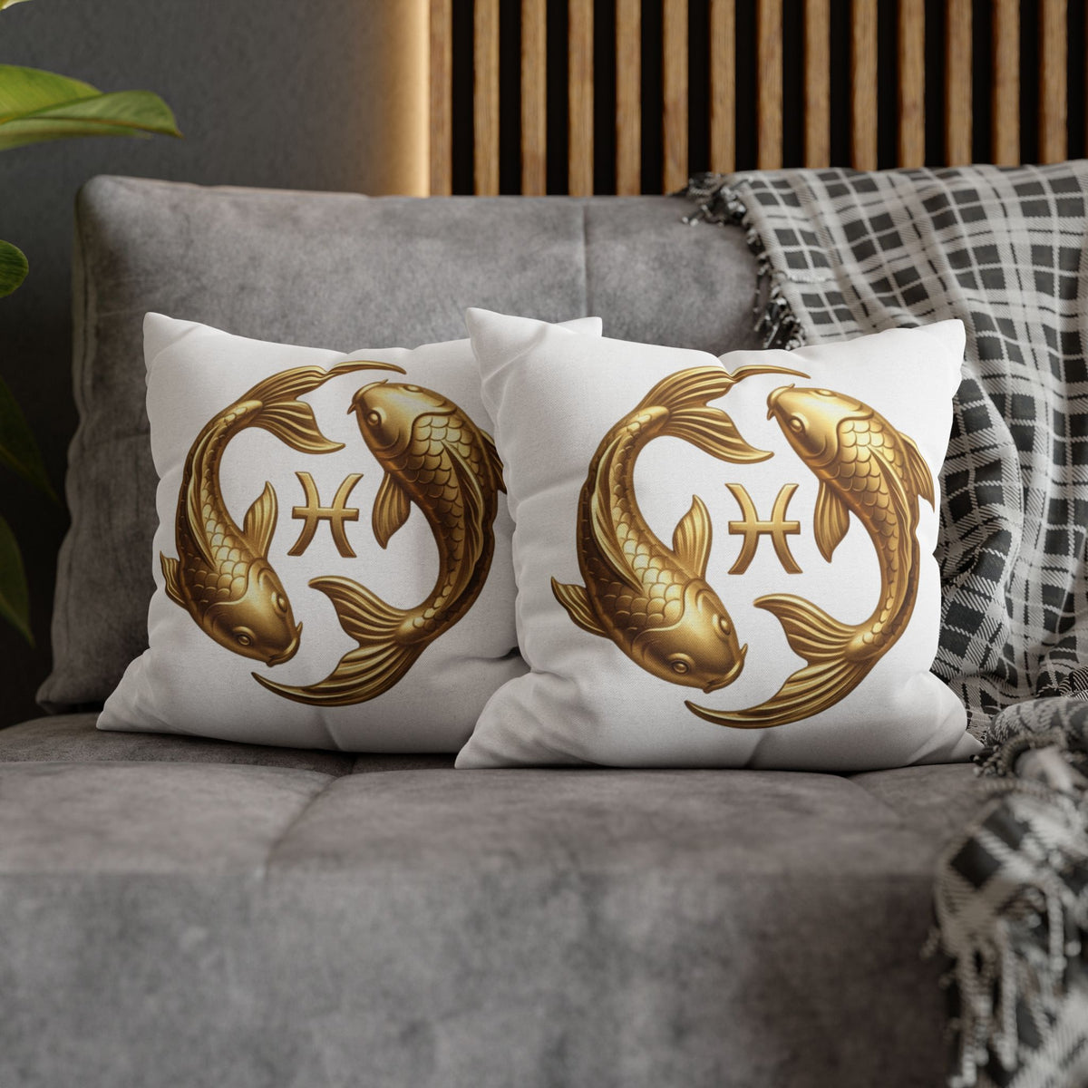Pisces Zodiac Pillowcase — Gold Koi Fish Astrological Decorative Pillow Cover