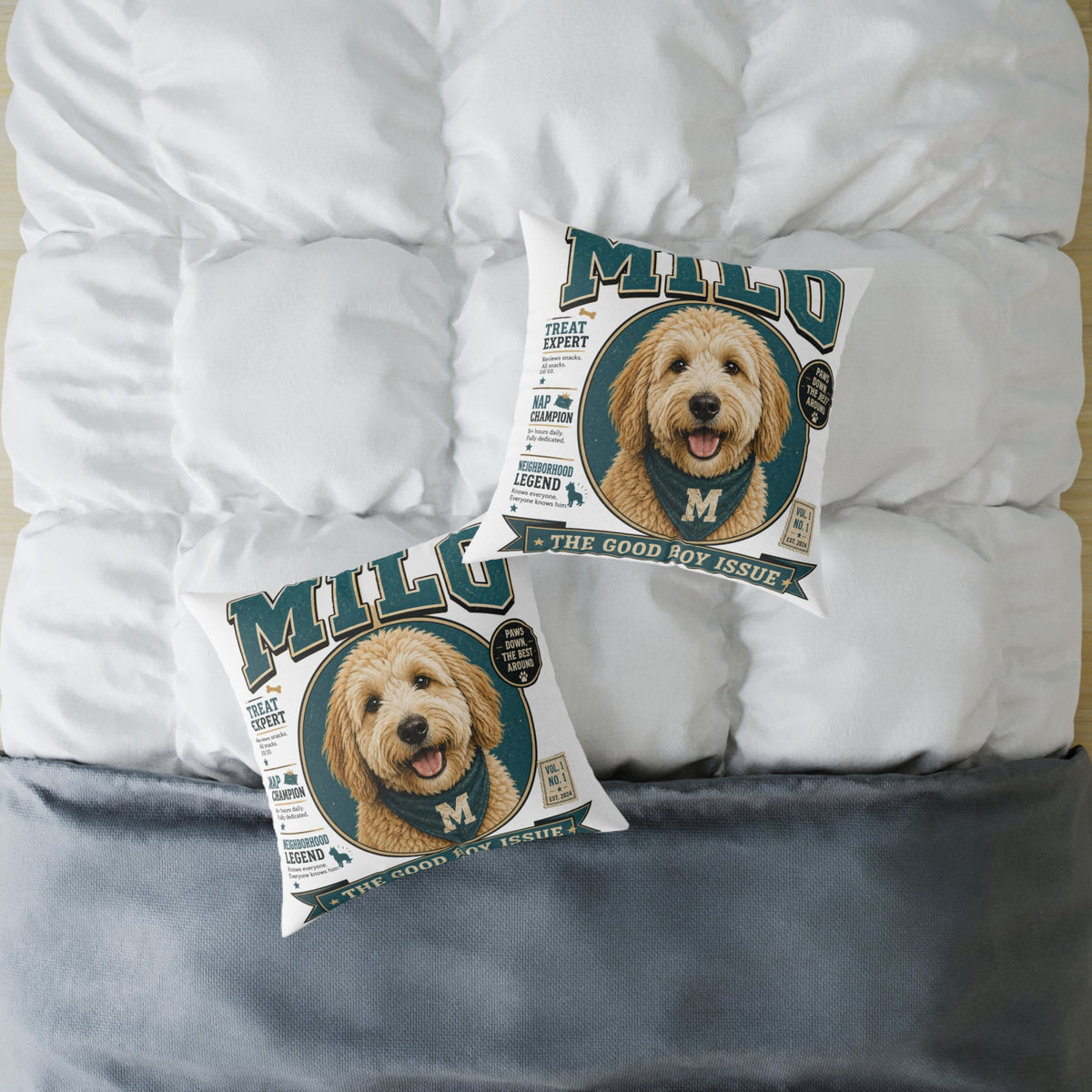 Personalized Dog Portrait Pillow — Milo Bailey Dog Dad Mom  'Milo' Vintage Pet Photo Square Throw Pillow