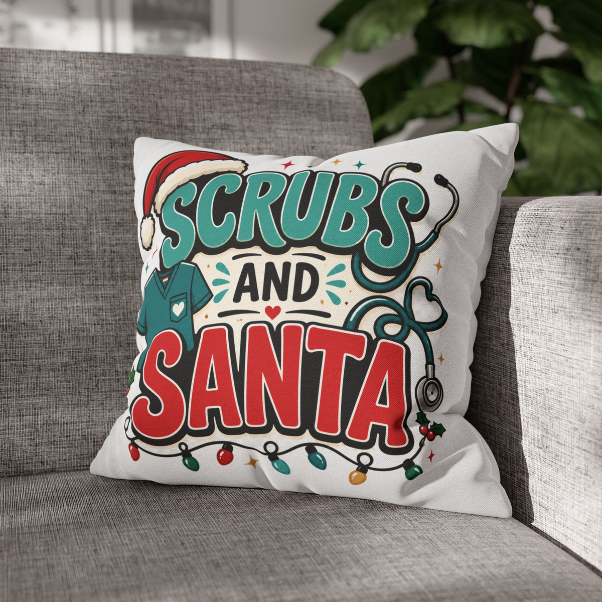 Scrubs and Santa Holiday Pillowcase Modern Day Christmas  — Christmas Nurse Decorative Throw Pillow Cover