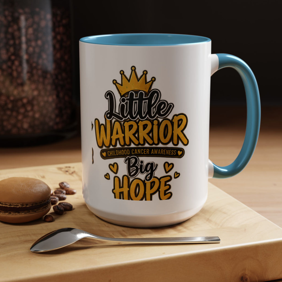 Little Warrior Childhood Cancer Awareness Coffee Mug – "Big Hope" Accent Mug