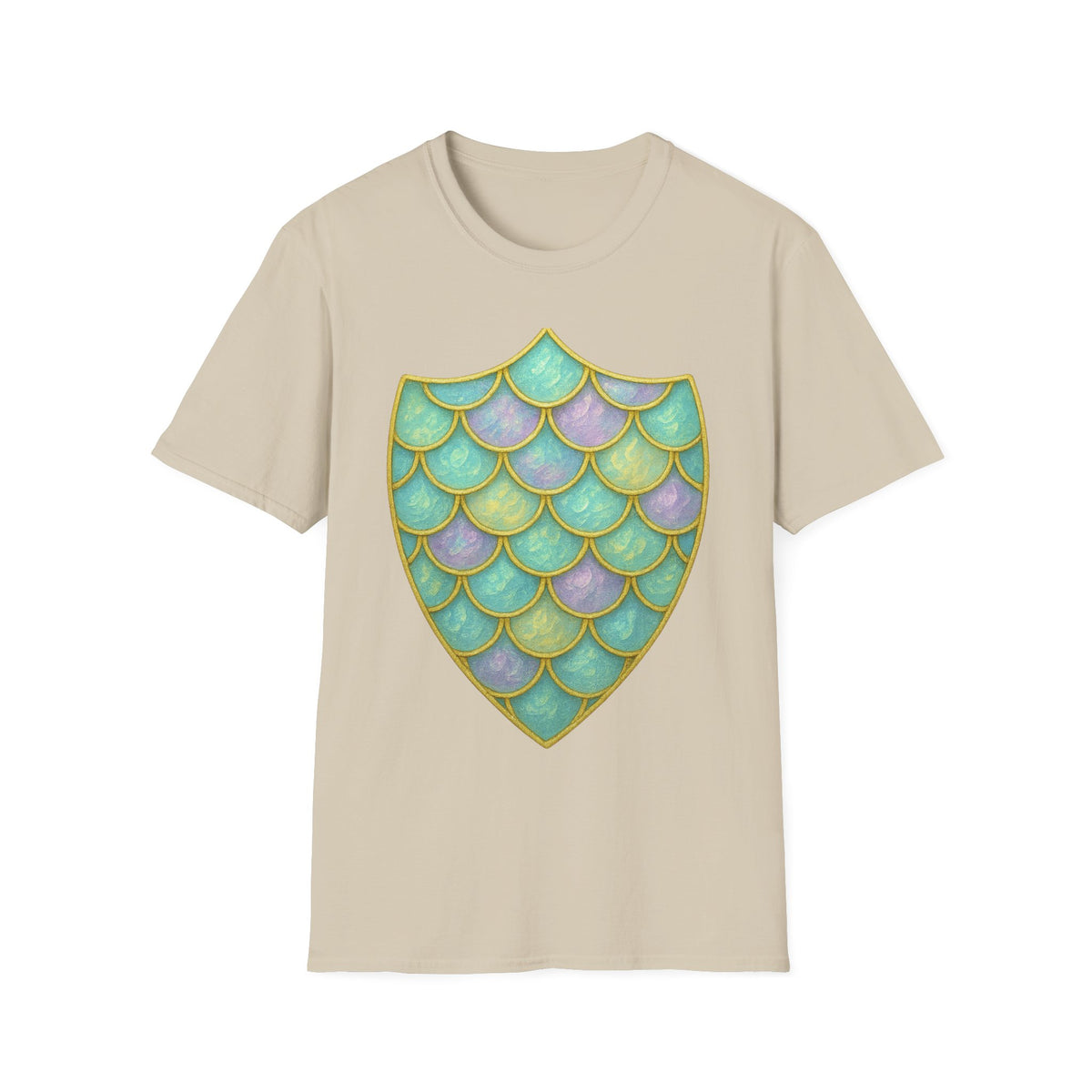Mermaid Scale Shield T-Shirt — Iridescent Aquamarine Graphic Tee - Trending Now - September 2026