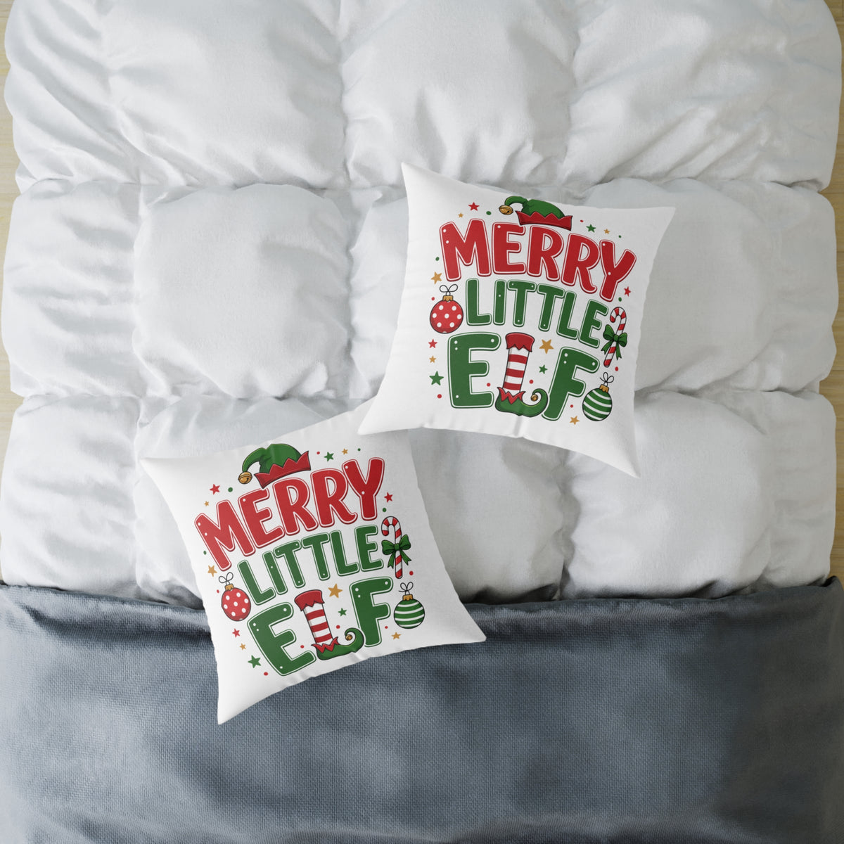 Christmas Merry Little Elf Square Pillow — Festive Christmas Holiday Decorative Cushion