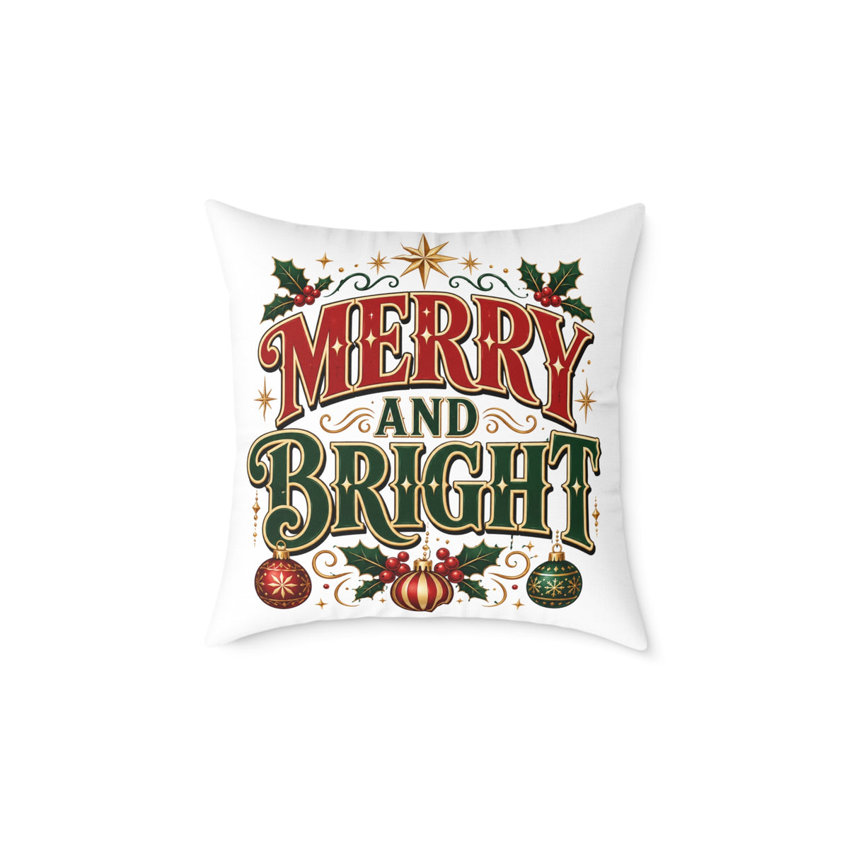 Square Christmas Pillow – "Merry and Bright" / "Mama Claus" Holiday Decorative Throw Pillow