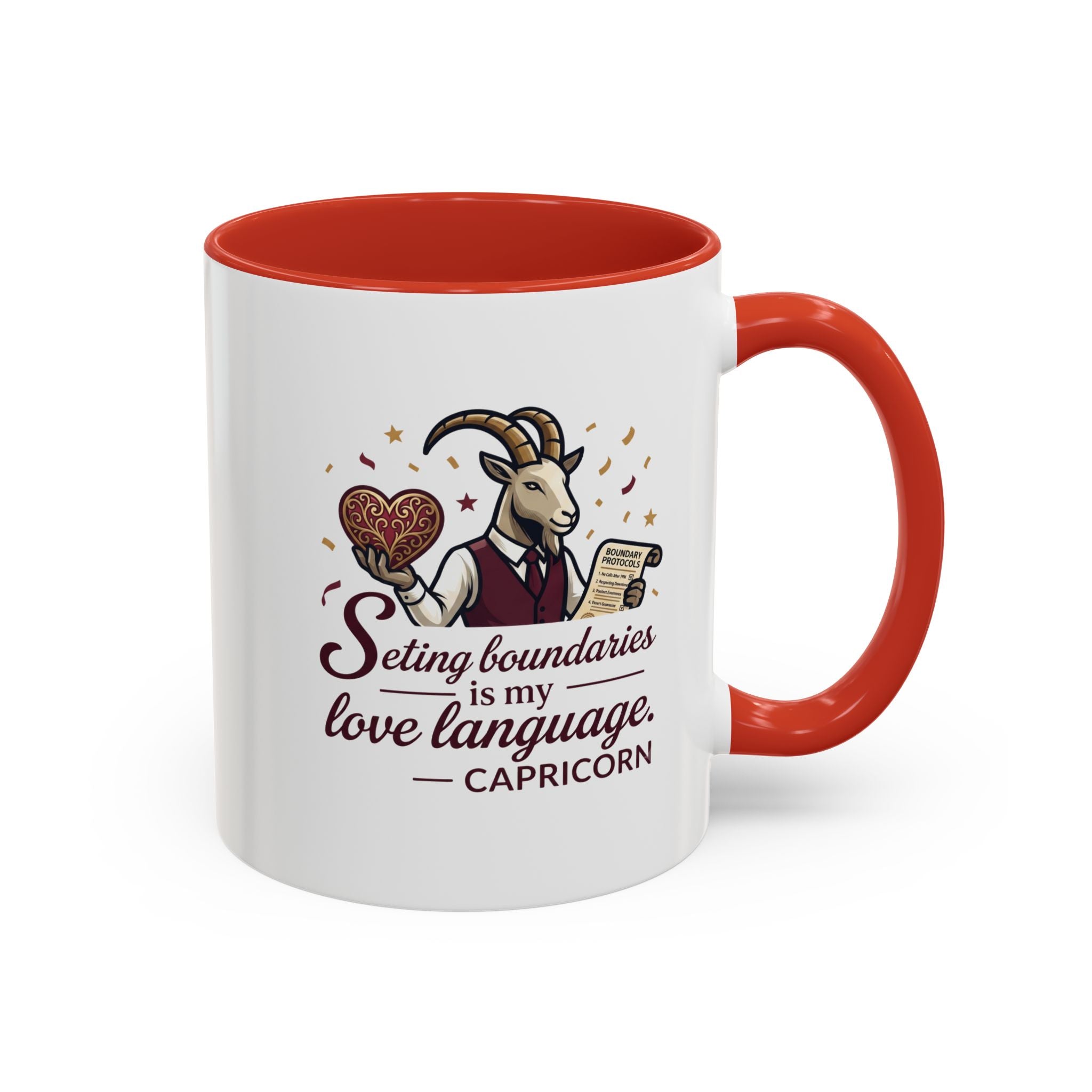 Capricorn Zodiac Coffee Mug — "Setting Boundaries Is My Love Language" Accent Mug