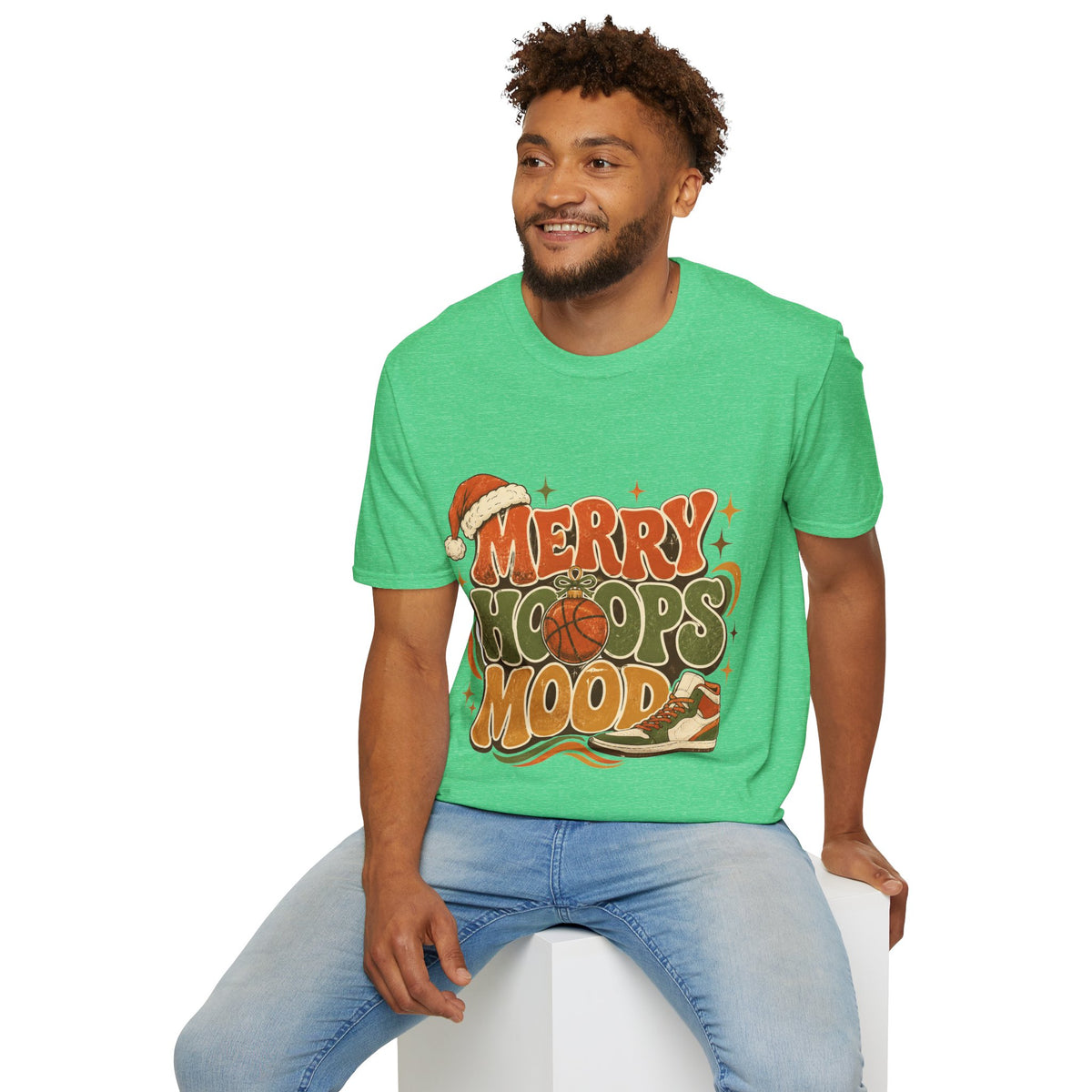 Merry Hoops Mood T-Shirt — Retro Holiday Basketball Christmas Tee