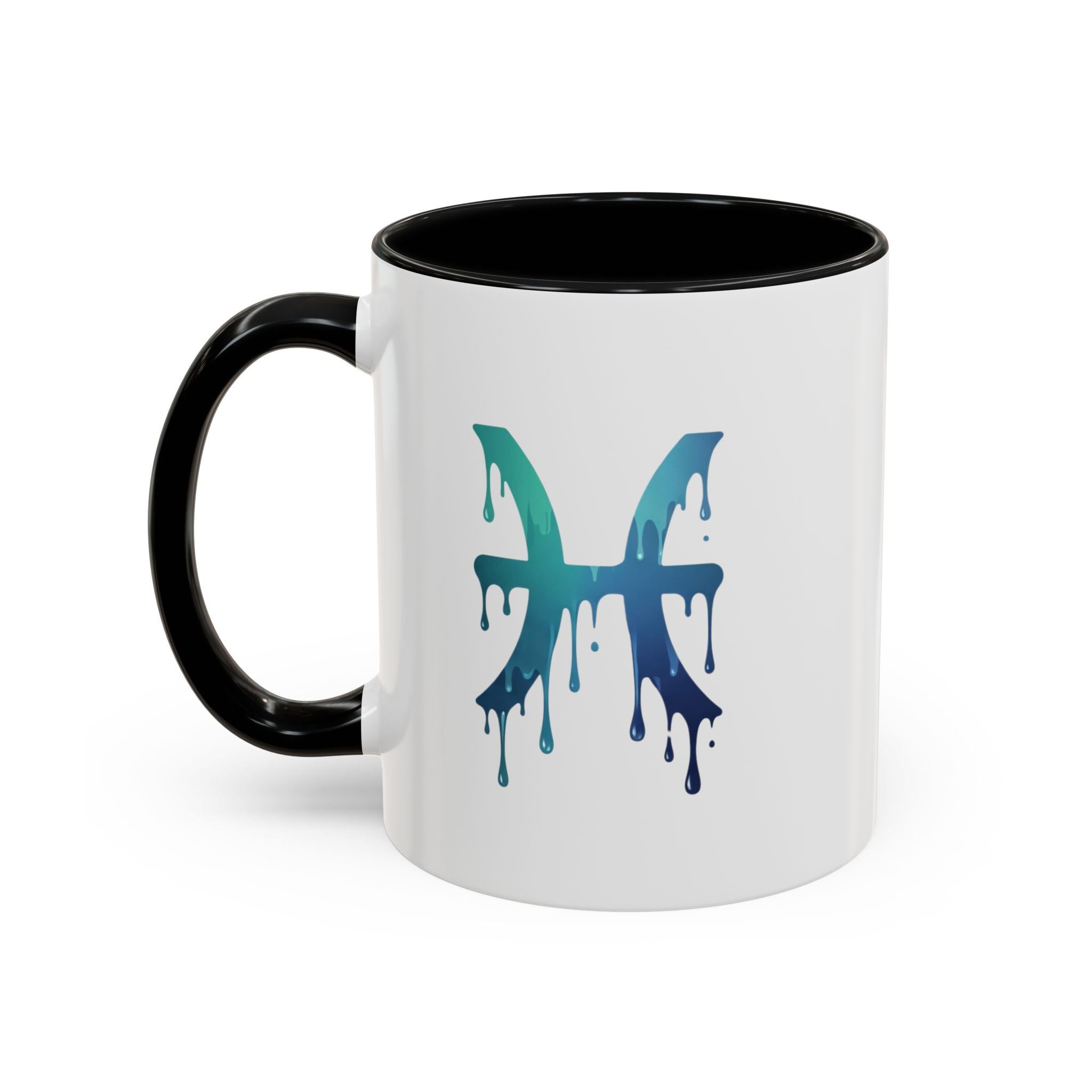 Pisces Zodiac Accent Coffee Mug — Dripping Teal Blue Astrology Gift