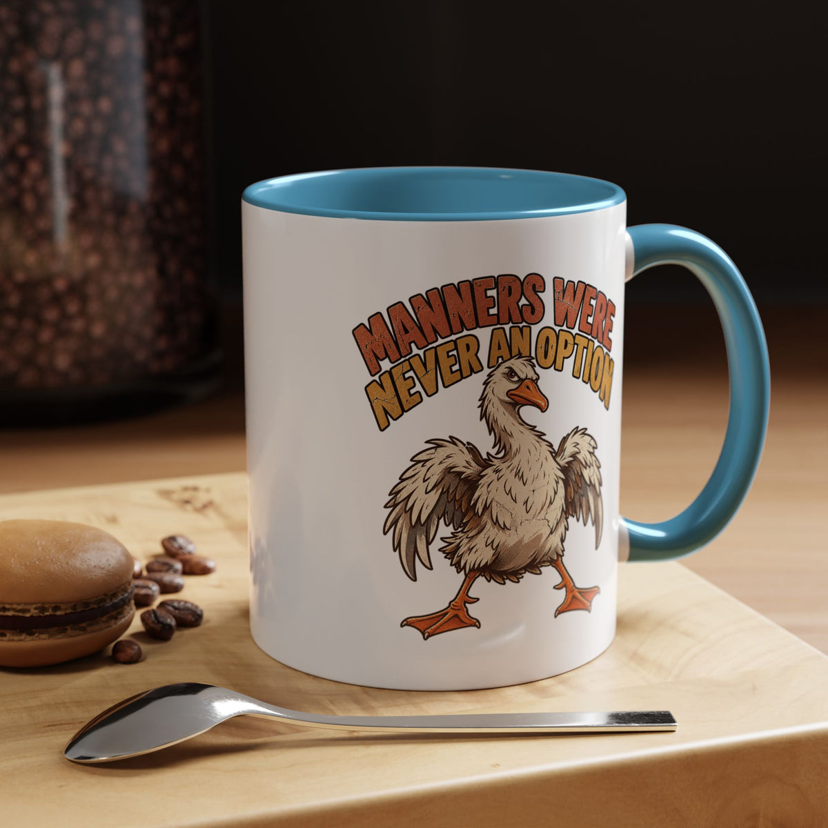 Coffee Mug — "Manners Were Never An Option" Funny Rude Chicken Accent Mug