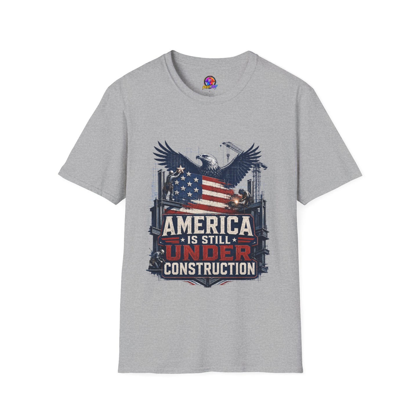 T-Shirt — 'America Is Still Under Construction' Patriotic Eagle Graphic