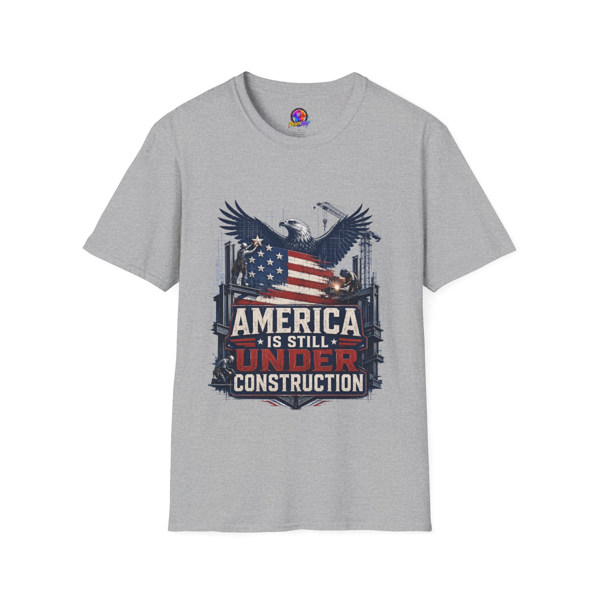 T-Shirt — 'America Is Still Under Construction' Patriotic Eagle Graphic