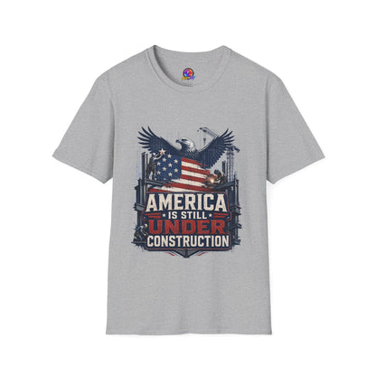 T-Shirt — 'America Is Still Under Construction' Patriotic Eagle Graphic