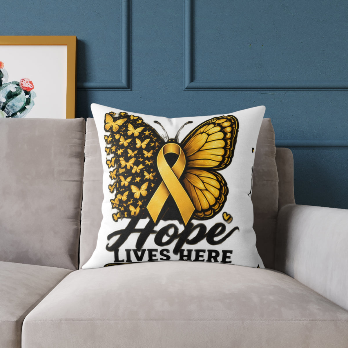 Childhood Cancer Hope Lives Here Butterfly Awareness Pillow