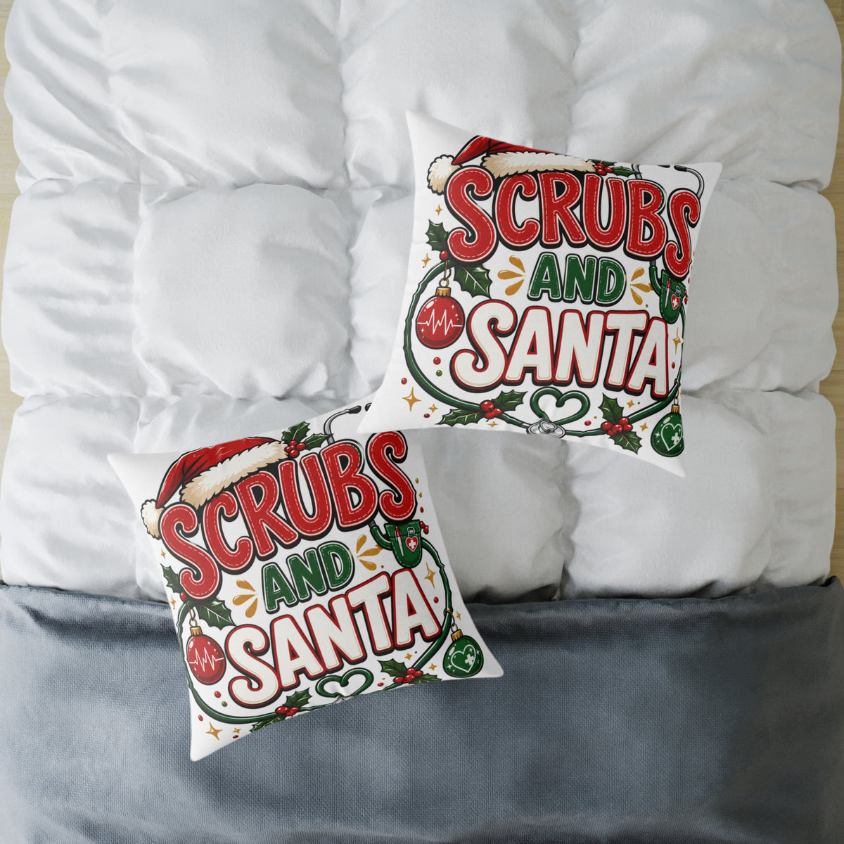Scrubs and Santa Christmas Pillow — Holiday Nurse Throw Pillow