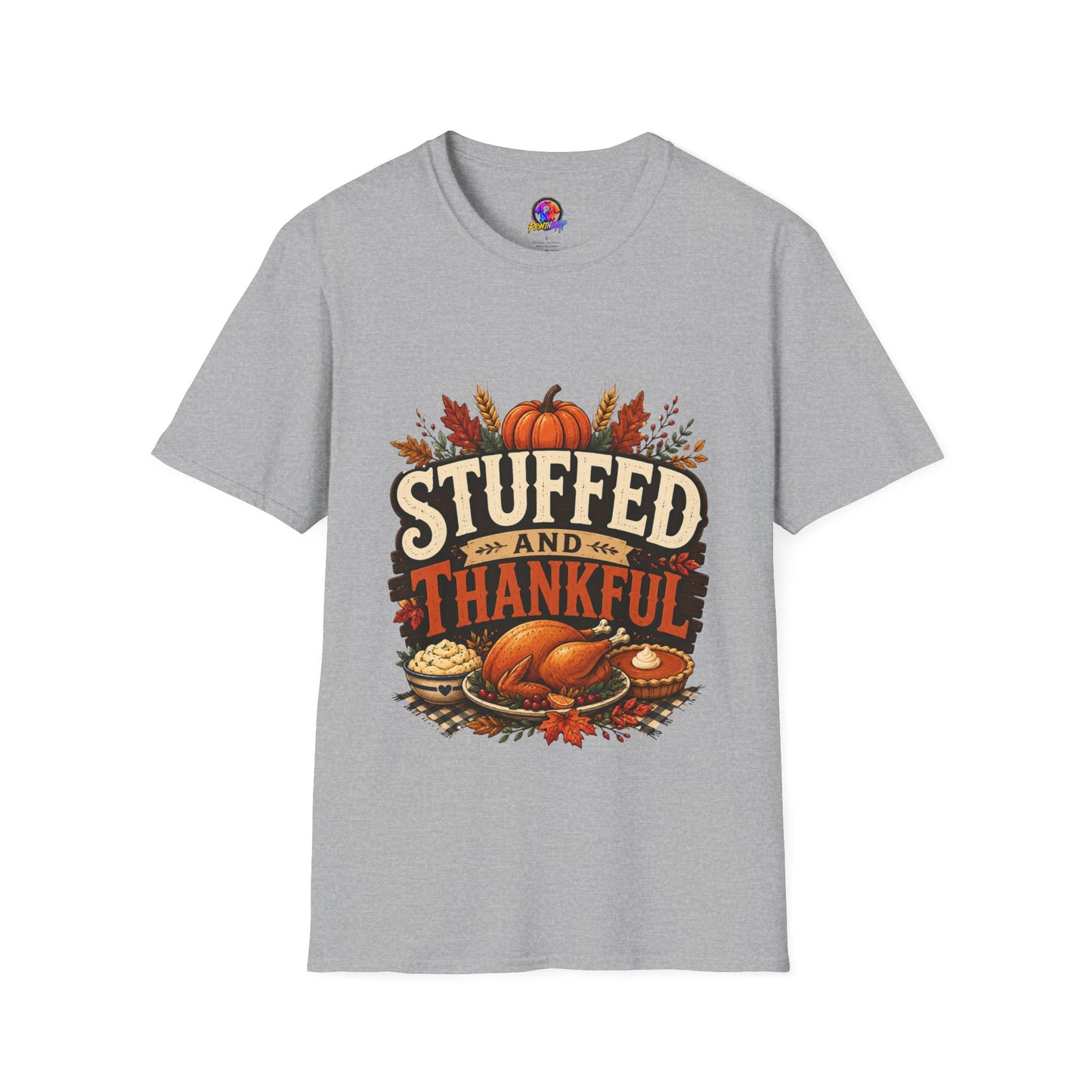 Stuffed and Thankful T-Shirt — Thanksgiving Pumpkin Fall Graphic Tee