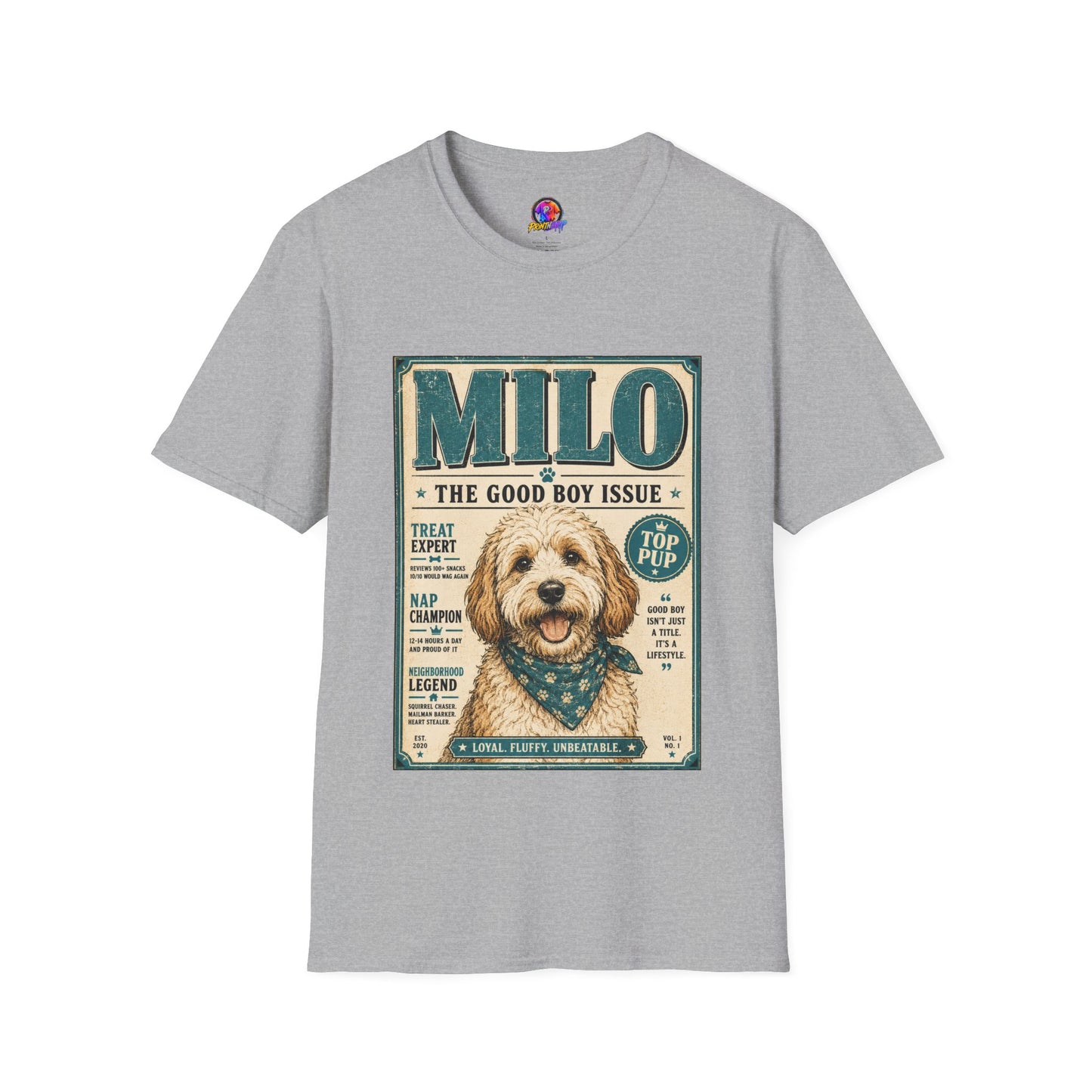 Milo 'The Good Boy Issue' Dog T‑Shirt — Vintage Puppy Magazine Design