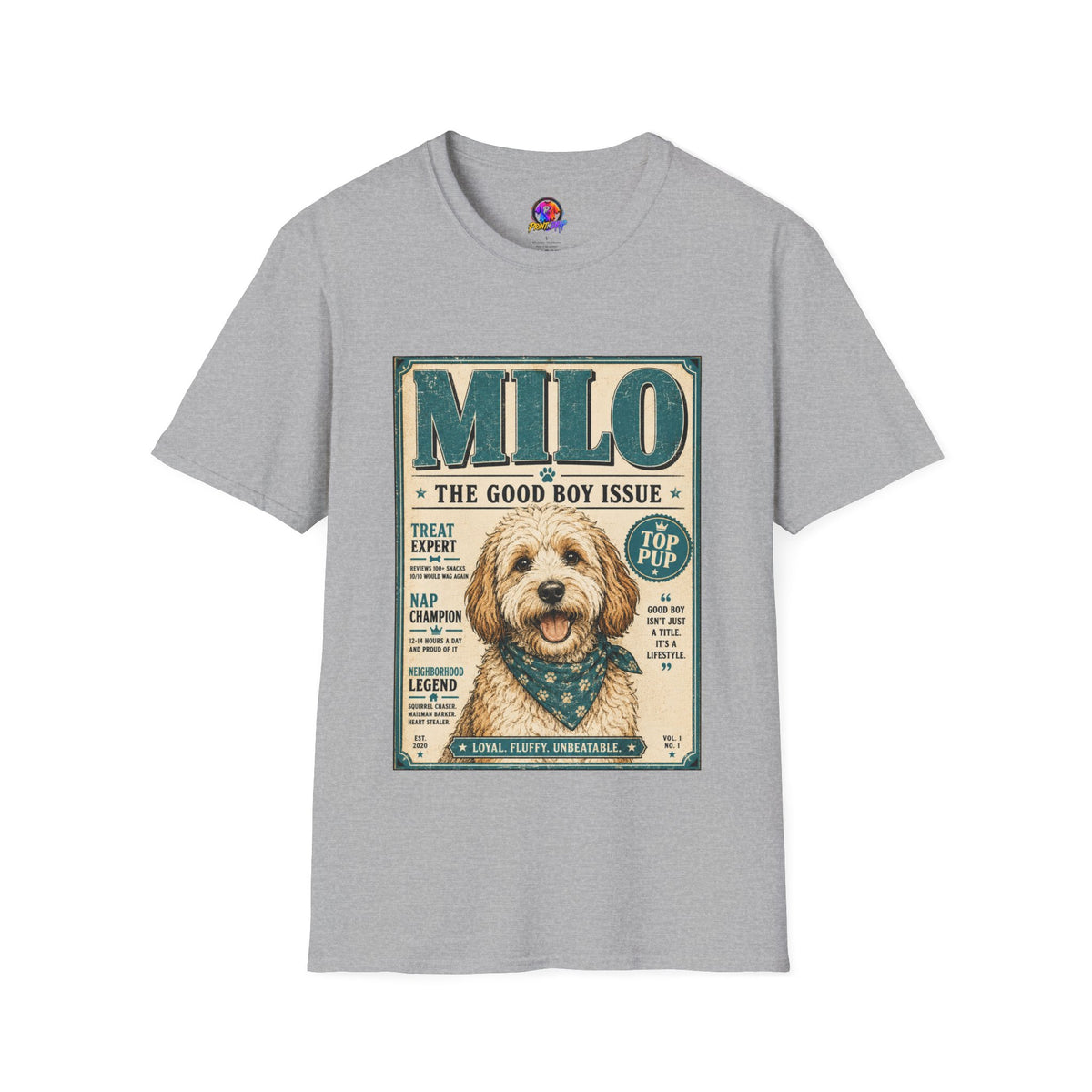 Milo 'The Good Boy Issue' Dog T‑Shirt — Vintage Puppy Magazine Design