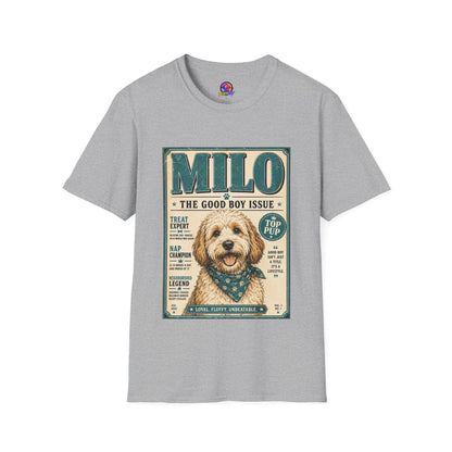 Milo 'The Good Boy Issue' Dog T‑Shirt — Vintage Puppy Magazine Design