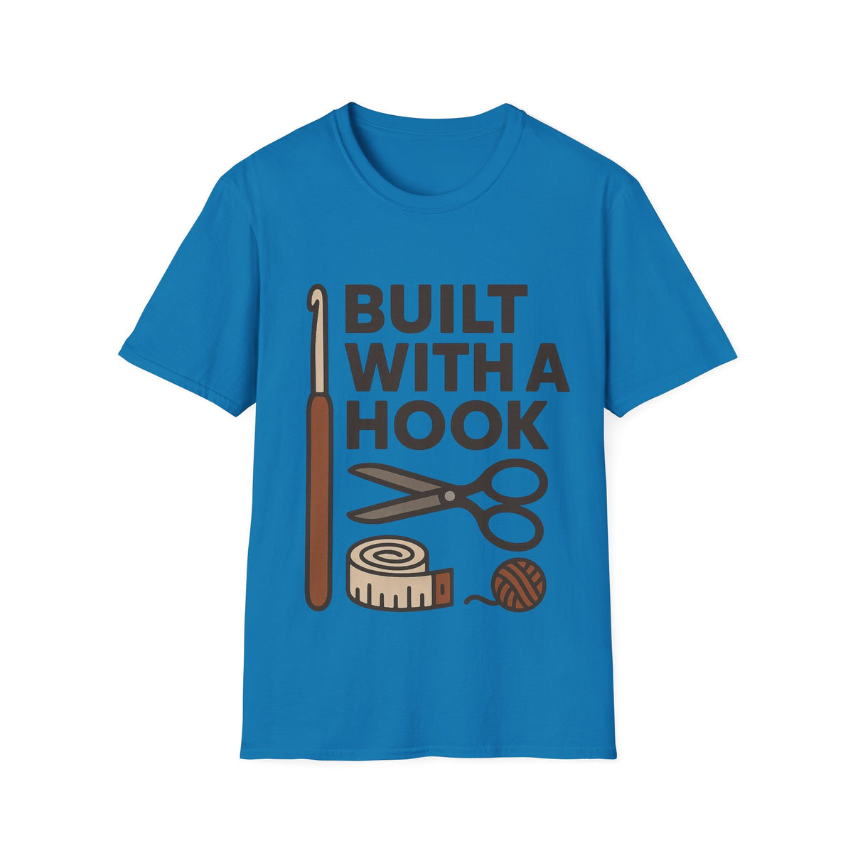 "Built With A Hook" Funny Crochet Graphic Tee - Minimalist Yarn Maker Crafting White T-Shirt - Trending Now - September 2026