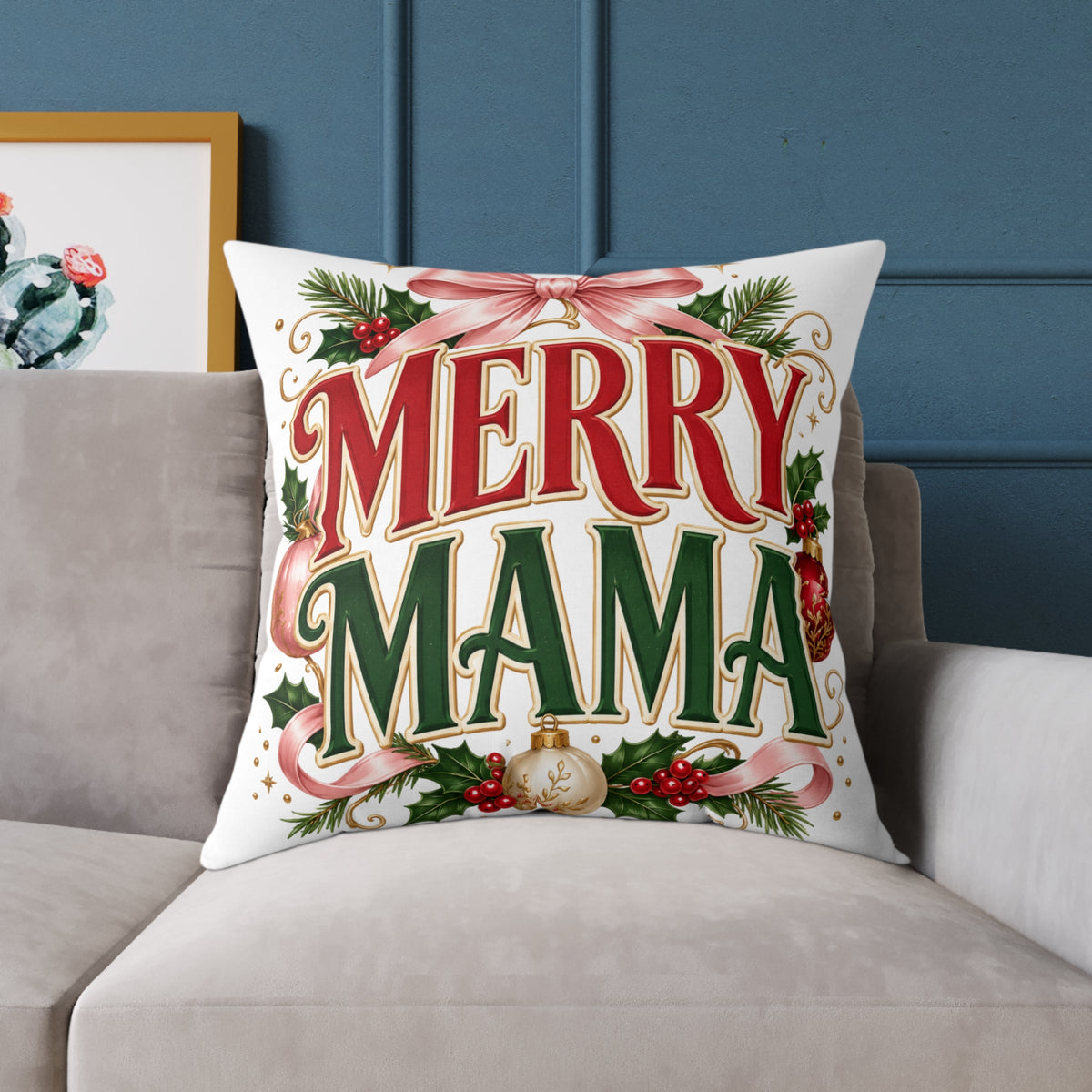Merry Mama Christmas Pillow — Festive Holiday Decorative Throw Pillow for Moms