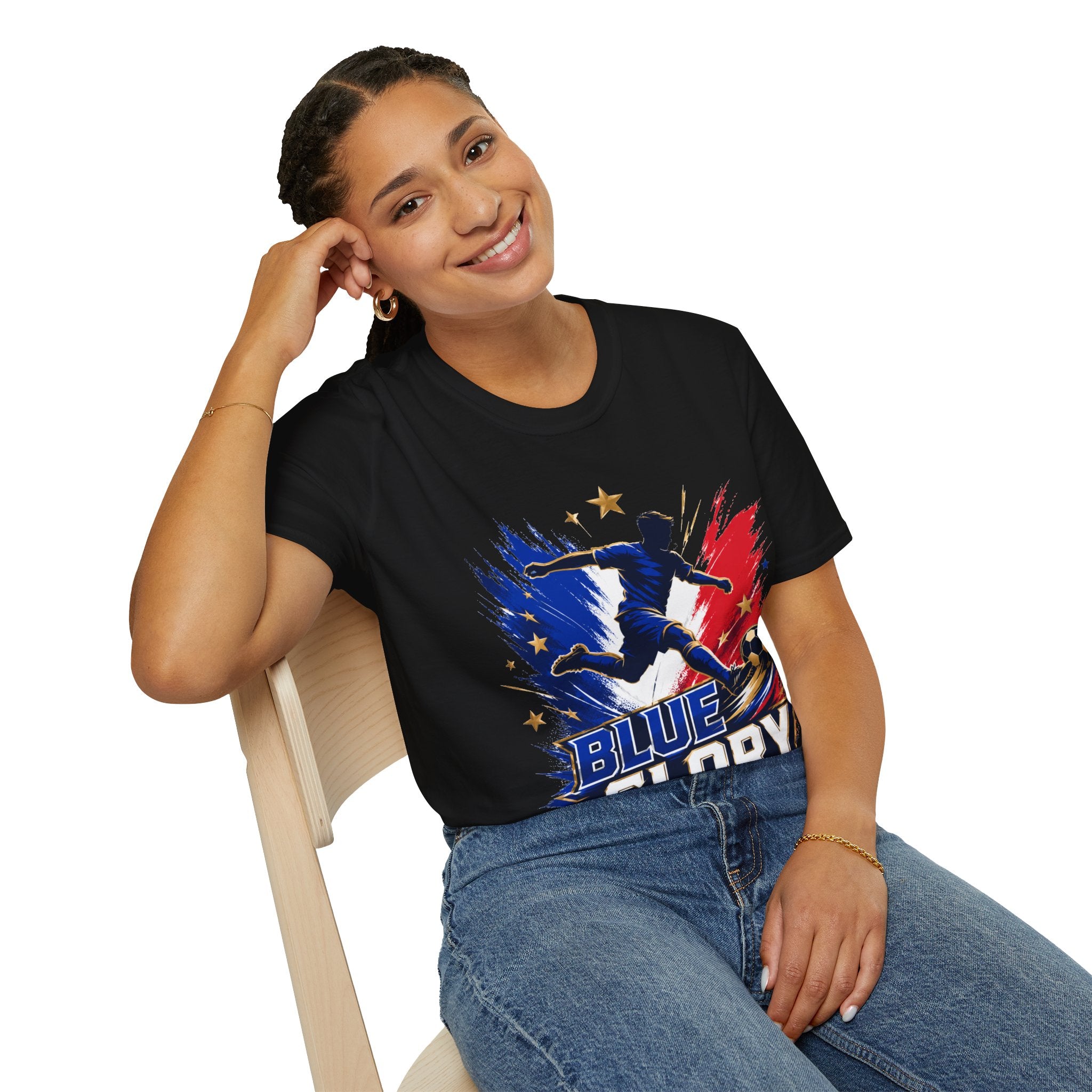 France Soccer T-Shirt — "Blue Glory" Red, White & Blue Player Graphic