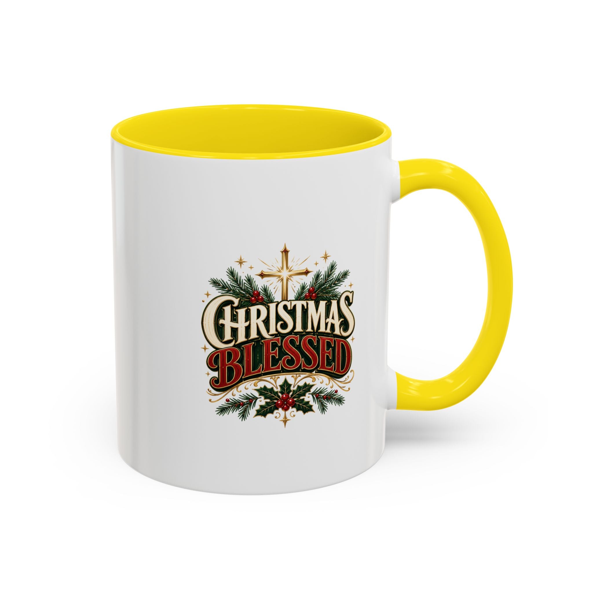 Christmas Blessed Accent Coffee Mug – Holiday Pine & Holly