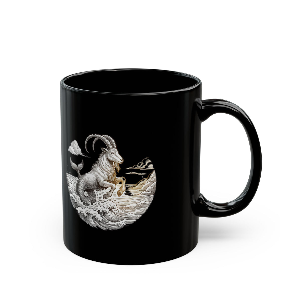 Capricorn Goat Moon Ceramic Mug — Mystical Mountain Goat Coffee Cup