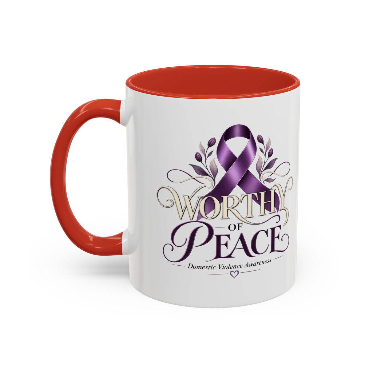 Worth of Peace Accent Coffee Mug — Domestic Violence Awareness Ribbon (11/15oz)