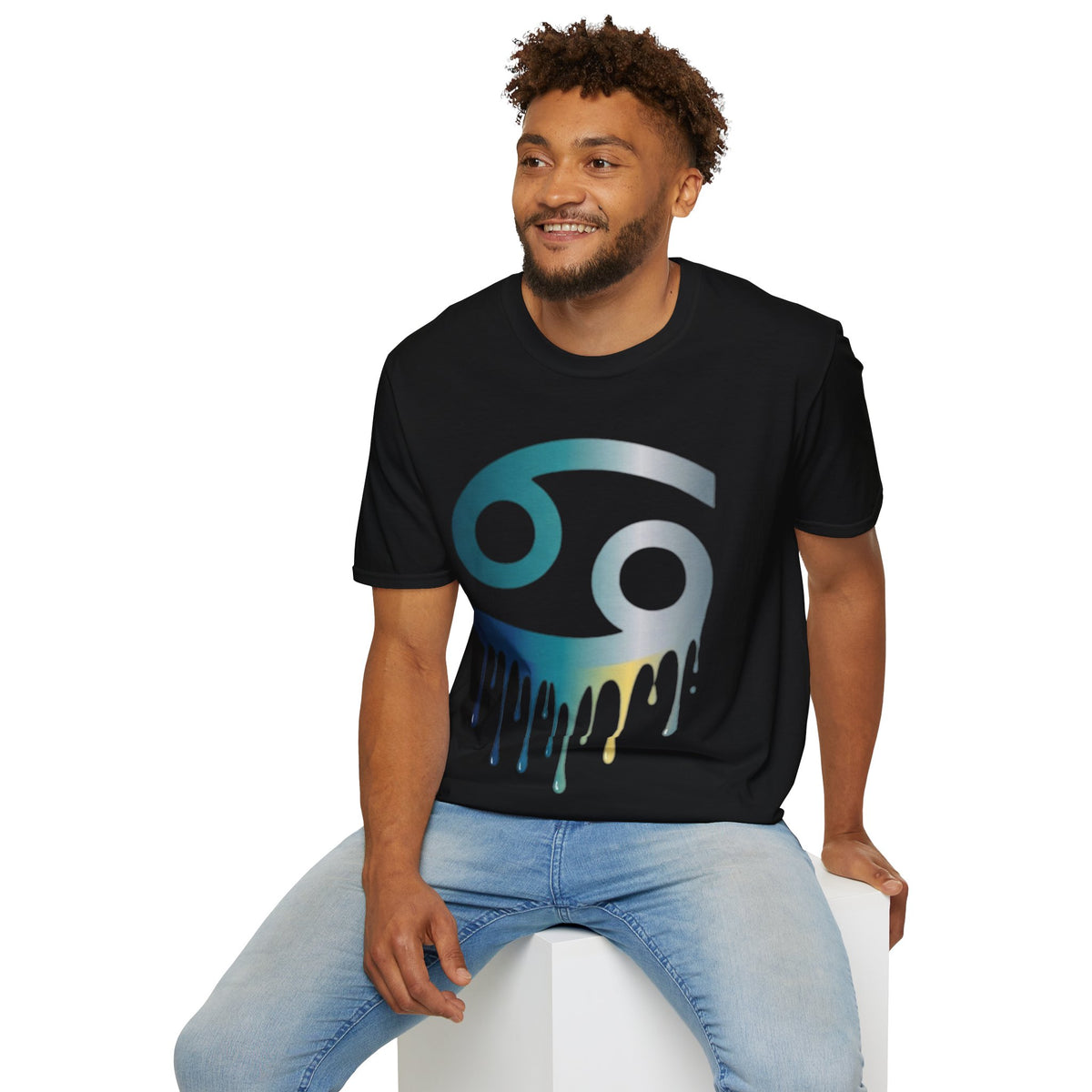 Cancer Zodiac T‑Shirt — Dripping Gradient Astrology Tee (Cancer Symbol)