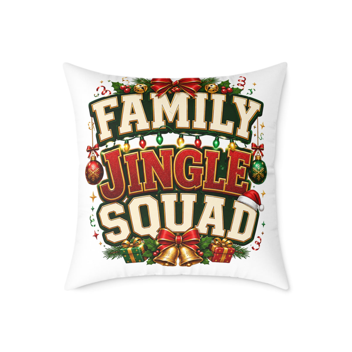 Family Jingle Squad Christmas Throw Pillow - Holiday Decorative Square Pillow