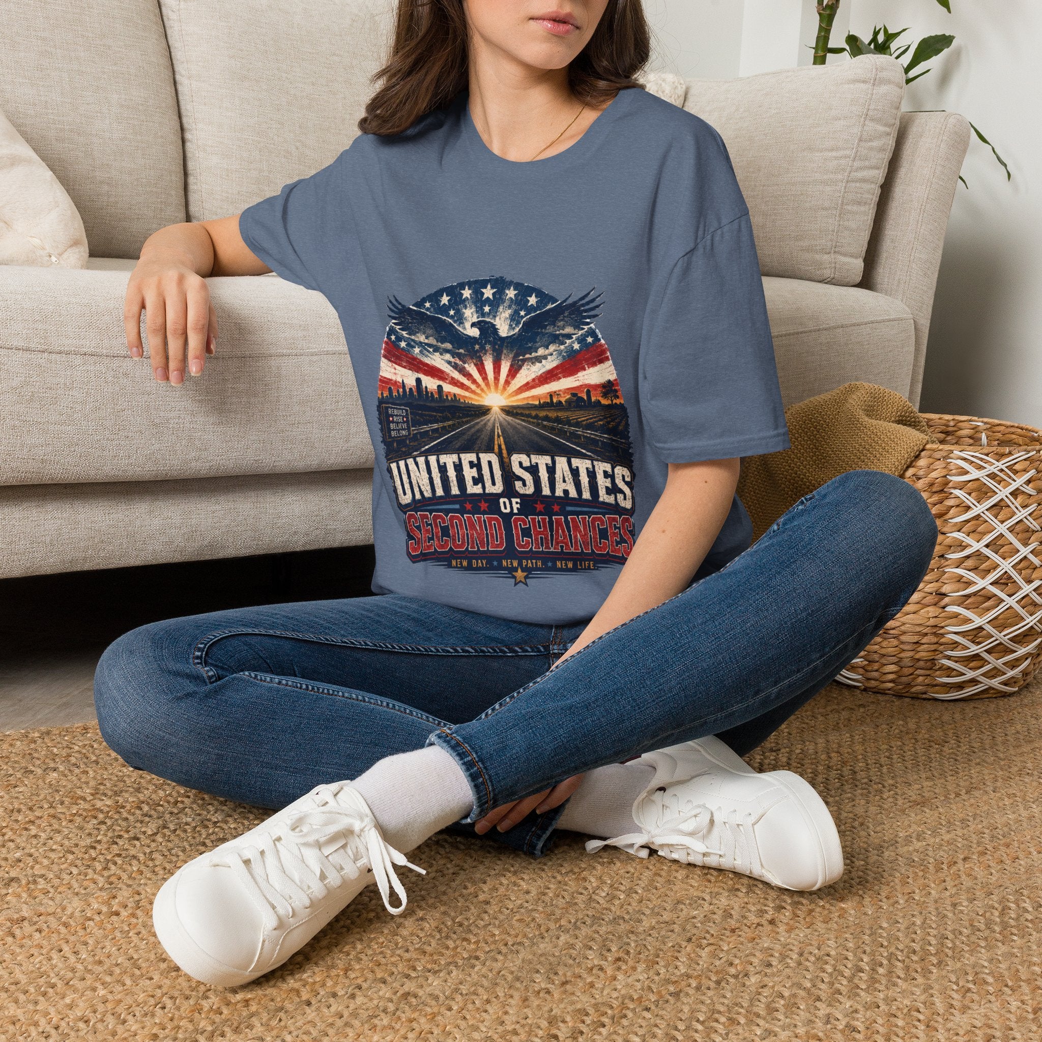 Patriotic Eagle T-Shirt — United States Skyline Vintage Flag Design