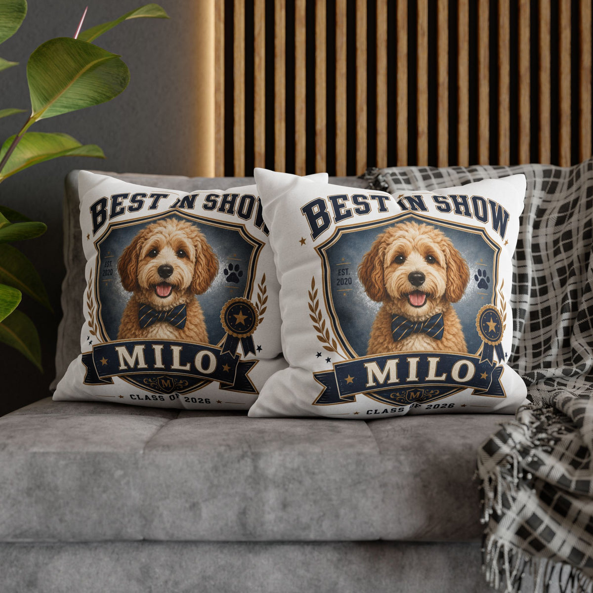 Best in Show Personalized Dog Pillowcase — Custom Name & Class of 2026 Decorative Throw Pillowcase Milo Bailey Dog Dad Mom