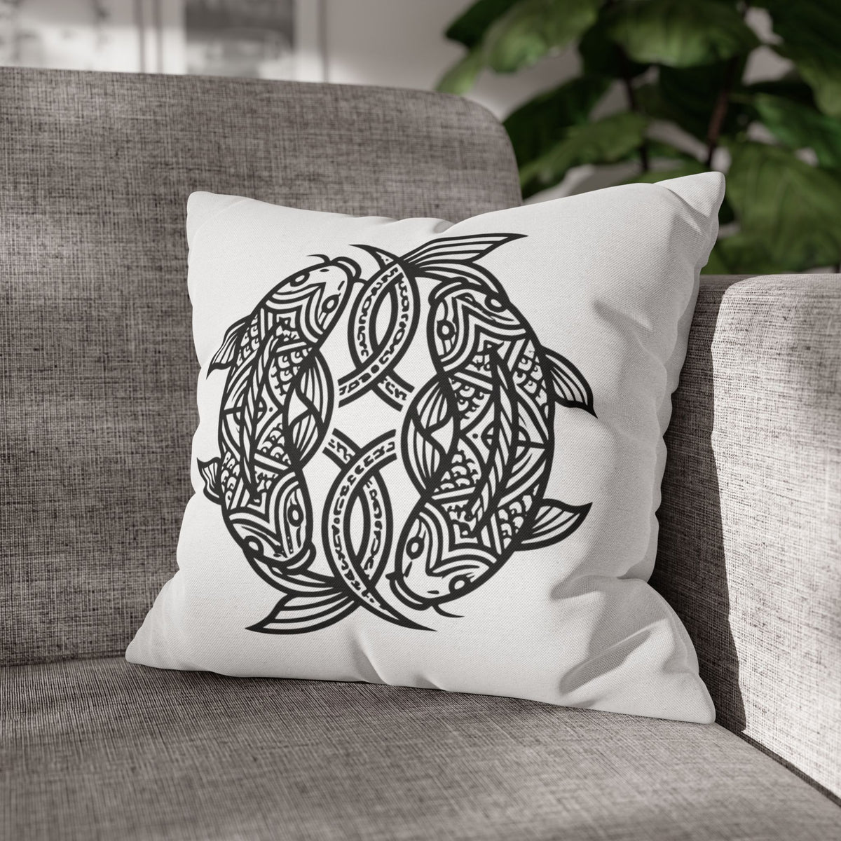 Pisces Celtic Koi Fish Decorative Pillowcase — Tribal Circle Fish Throw Pillow