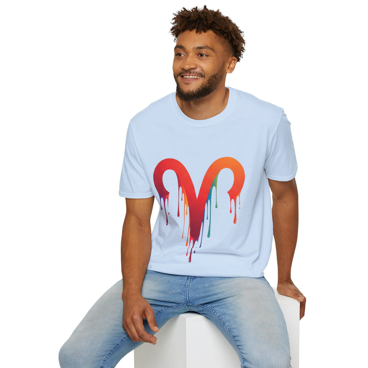 Aries Rainbow Drip T-Shirt — Colorful Dripping Zodiac Graphic Tee