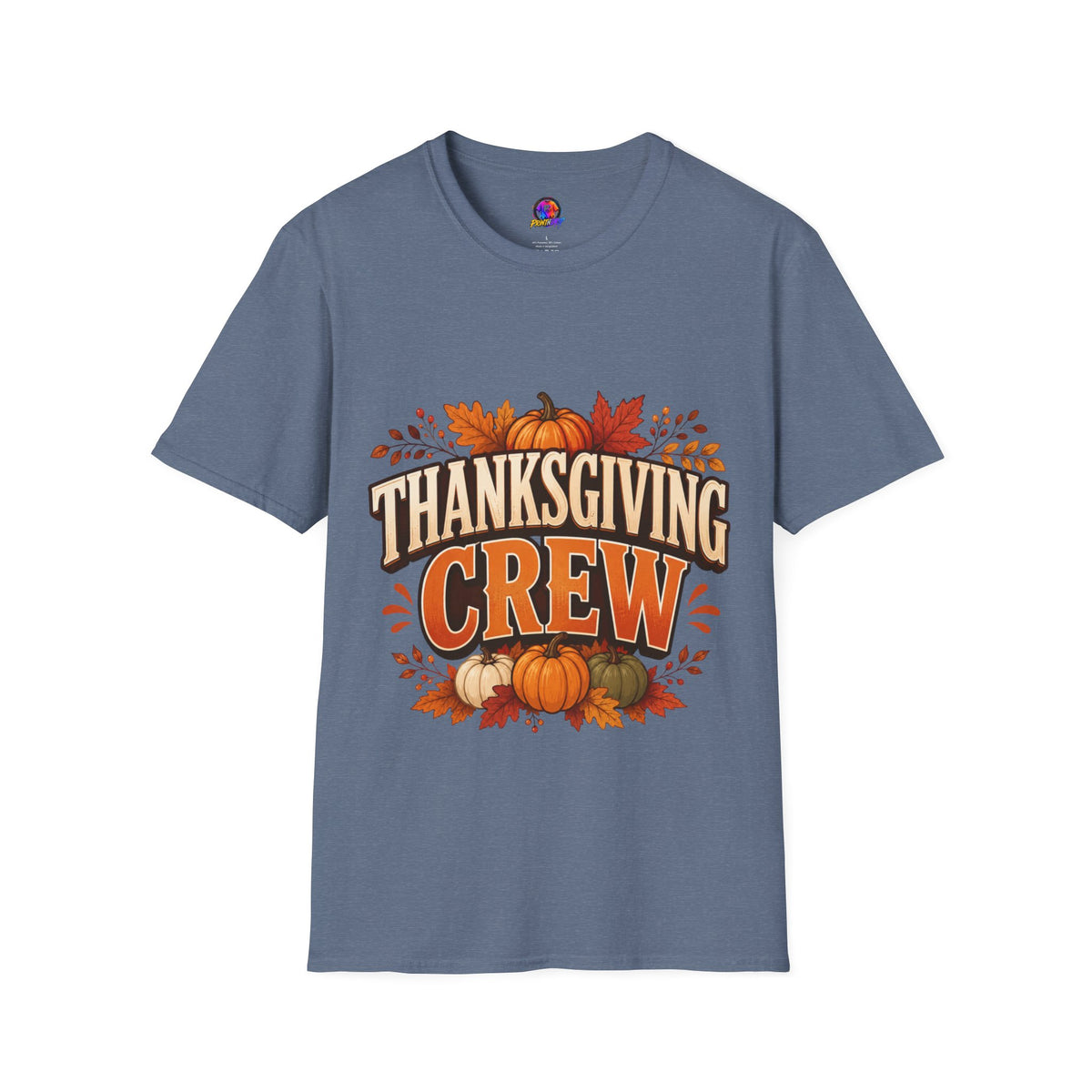 Thanksgiving T-Shirt Crew T-Shirt— Festive Pumpkin & Fall Leaves Holiday Tee