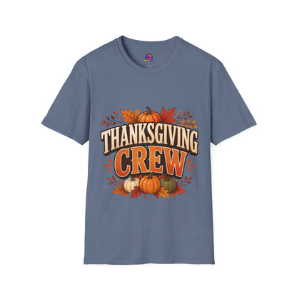 Thanksgiving Crew T-Shirt — Festive Pumpkin & Fall Leaves Holiday Tee