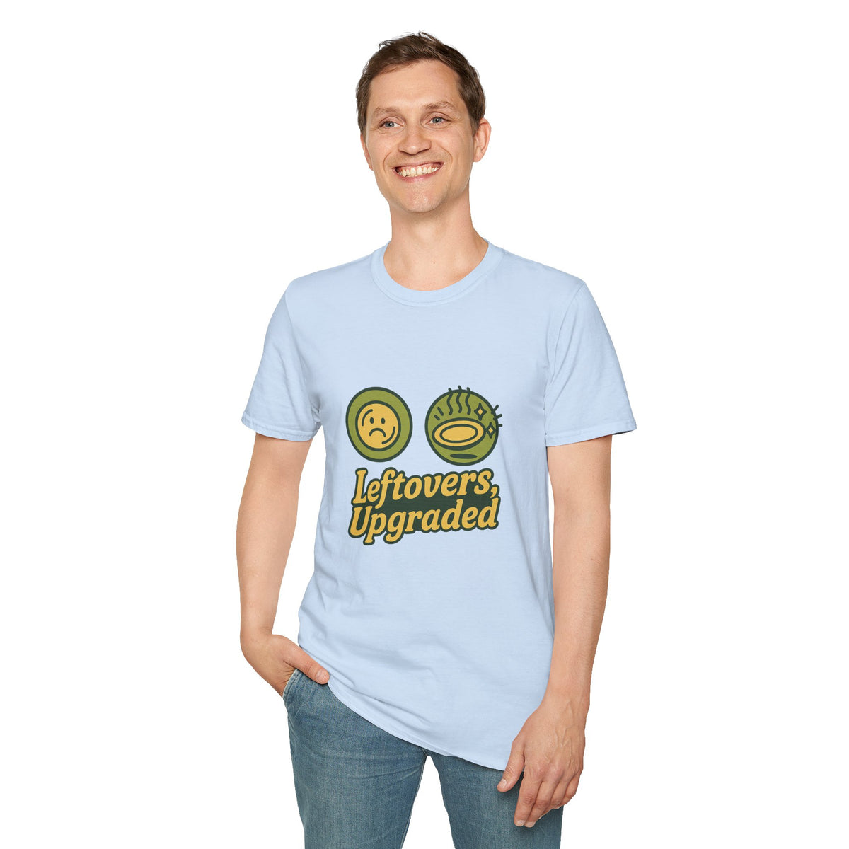Leftovers Upgraded T-Shirt — Funny Foodie Tee with Soup & Smiley Icons - Trending Now - September 2026