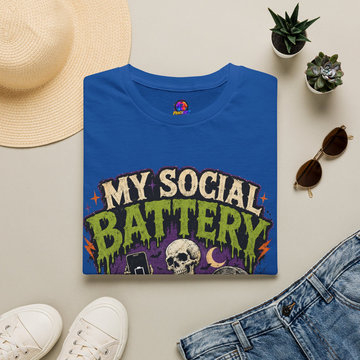 Halloween My Social Battery Unisex Softstyle T-Shirt