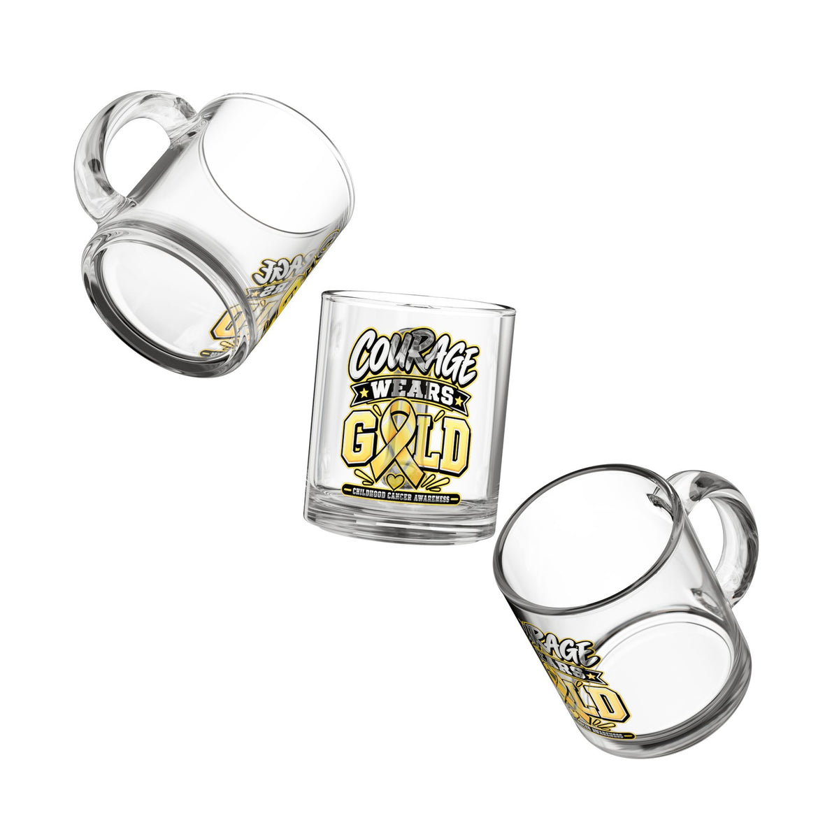 Courage Wears Gold 10oz Glass Mug — Childhood Cancer Awareness