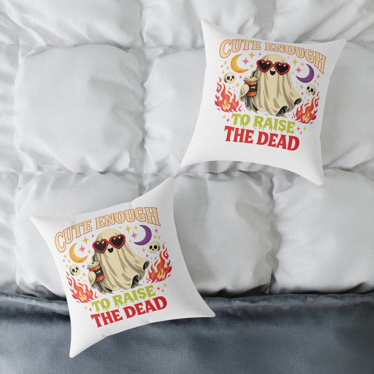 Halloween Ghost Pillow — "Cute Enough to Raise the Dead" Decorative Throw Pillow
