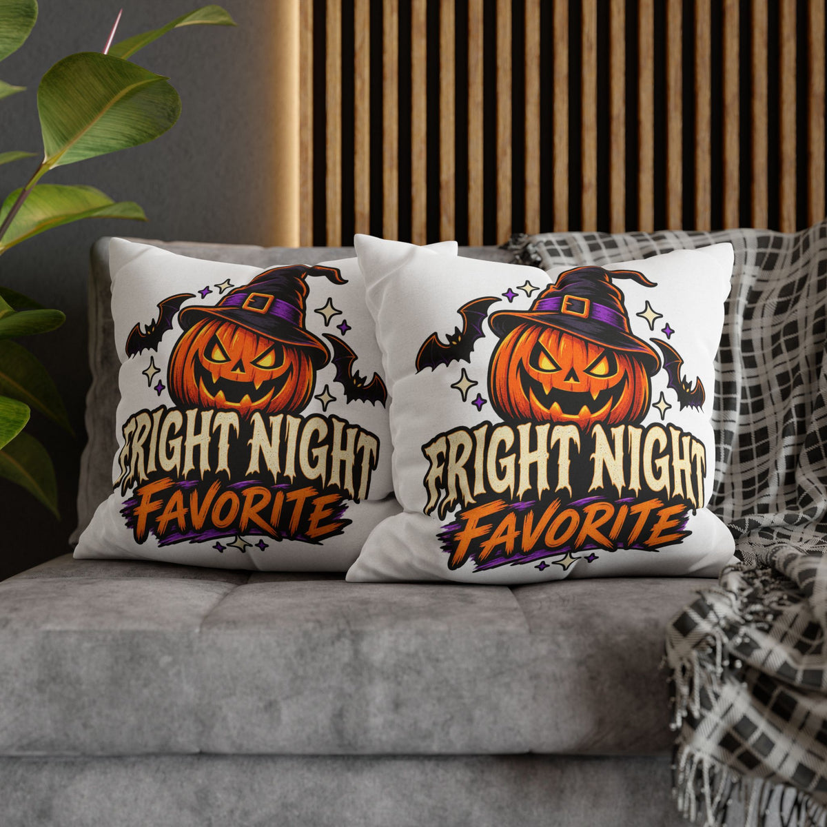 Halloween Pumpkin Pillowcase — "Fright Night Favorite" Spun Polyester Throw Pillow Cover