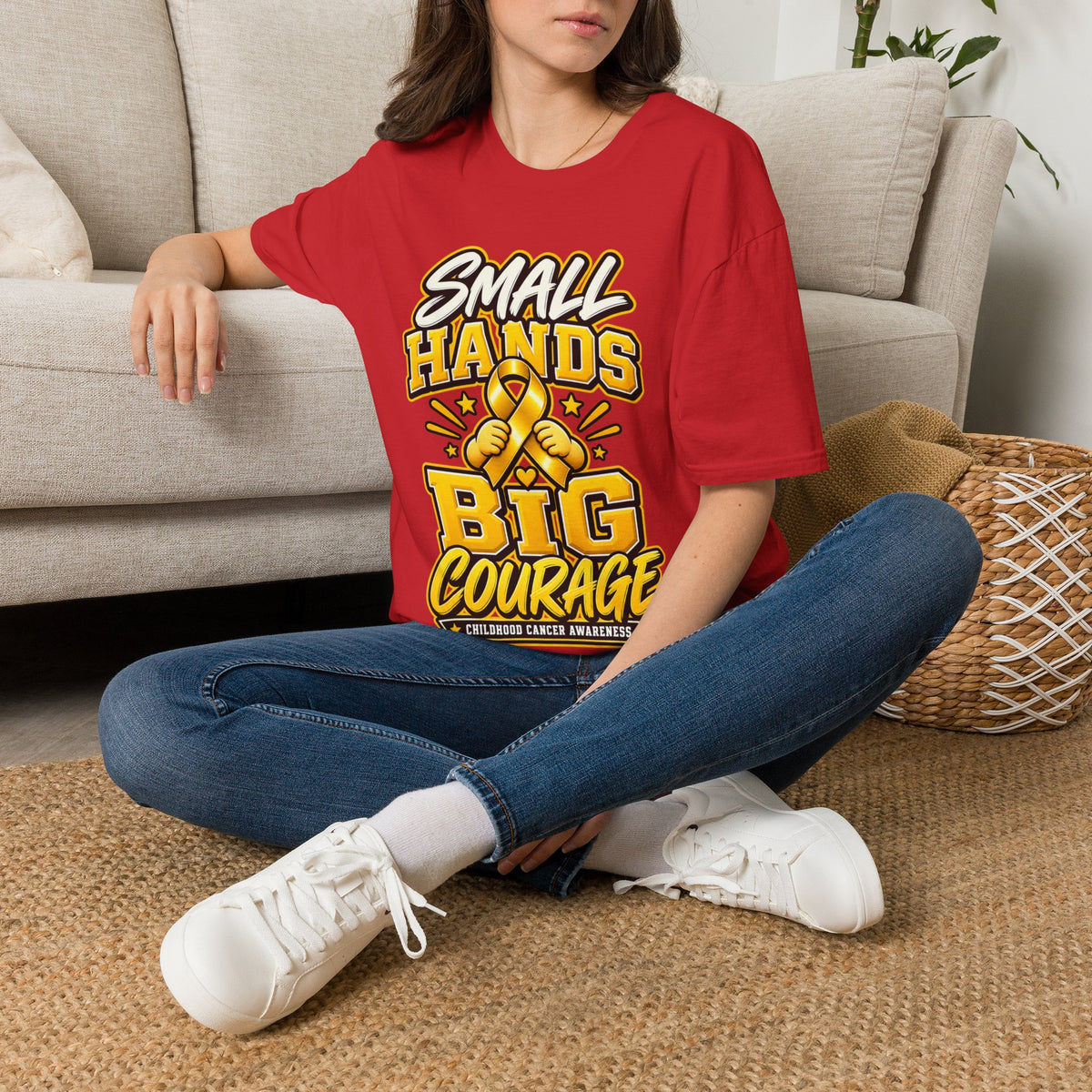 Children's Cancer Awareness T-Shirt — "Small Hands Big Courage" Yellow Ribbon