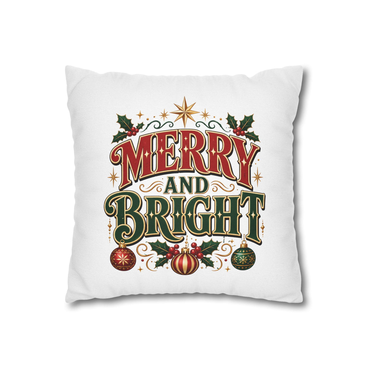 Merry and Bright Christmas Pillowcase — Festive Holiday Decorative Pillow Cover