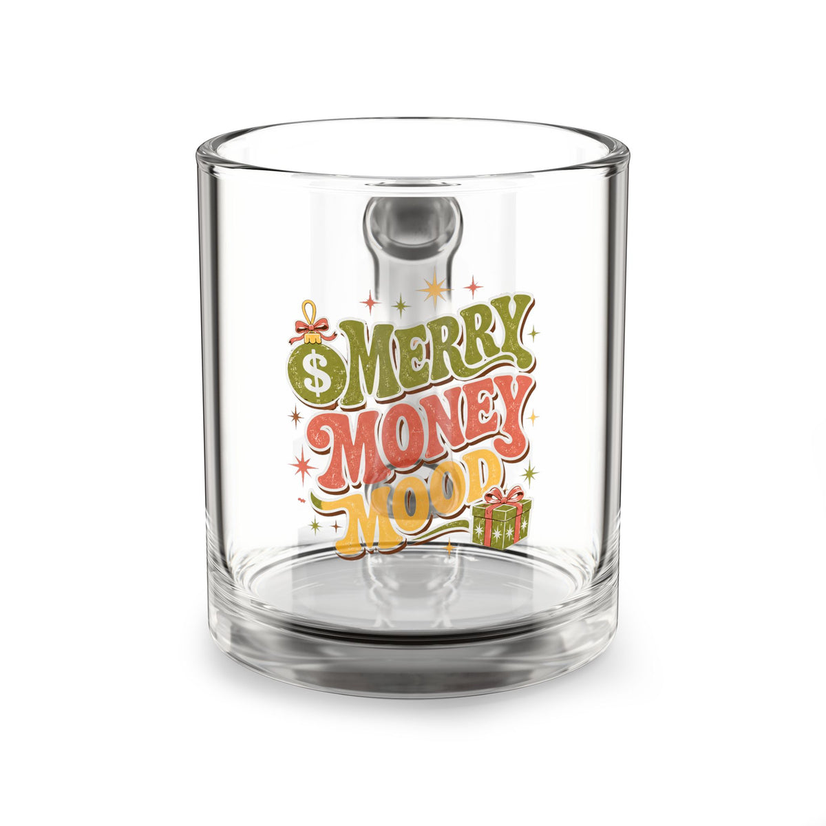 Modern Day Christmas Glass Mug  10oz Glass Mug — Merry Money Mood Holiday Coffee Cup