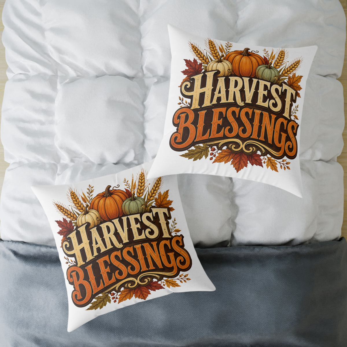Thanksgiving Harvest Blessings Fall Pillow — Autumn Pumpkin Decorative Throw Pillow