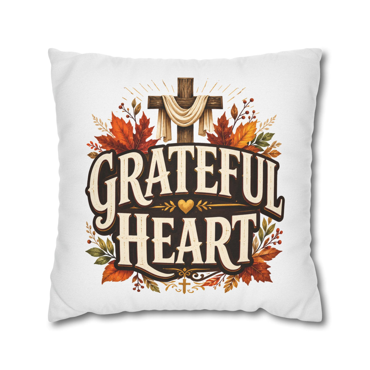 Thanksgiving Grateful Heart Throw Pillow — Autumn Cross Faith Decorative Pillowcase