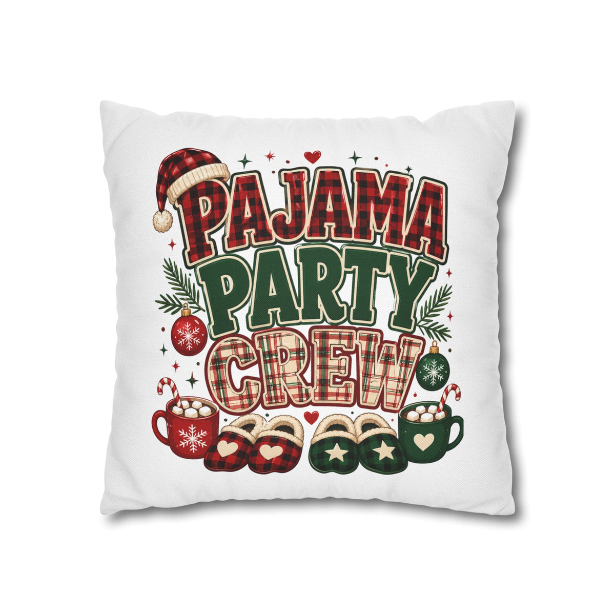 Christmas Pajama Party Crew Pillowcase — Christmas Holiday Decorative Throw Pillow Cover
