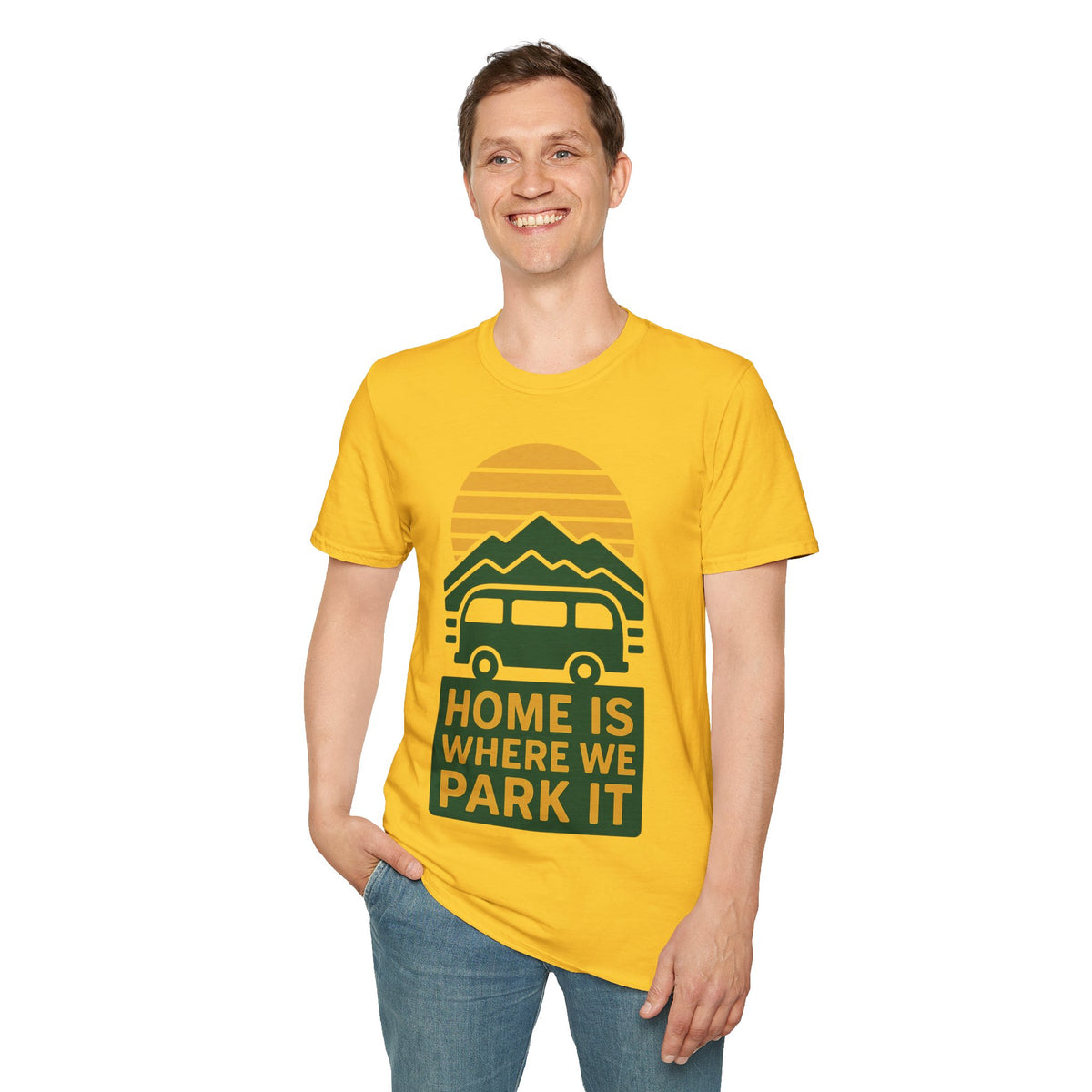 Camping T-Shirt — "Home Is Where We Park It" Retro Mountain Sunset Tee - Trending Now - September 2026
