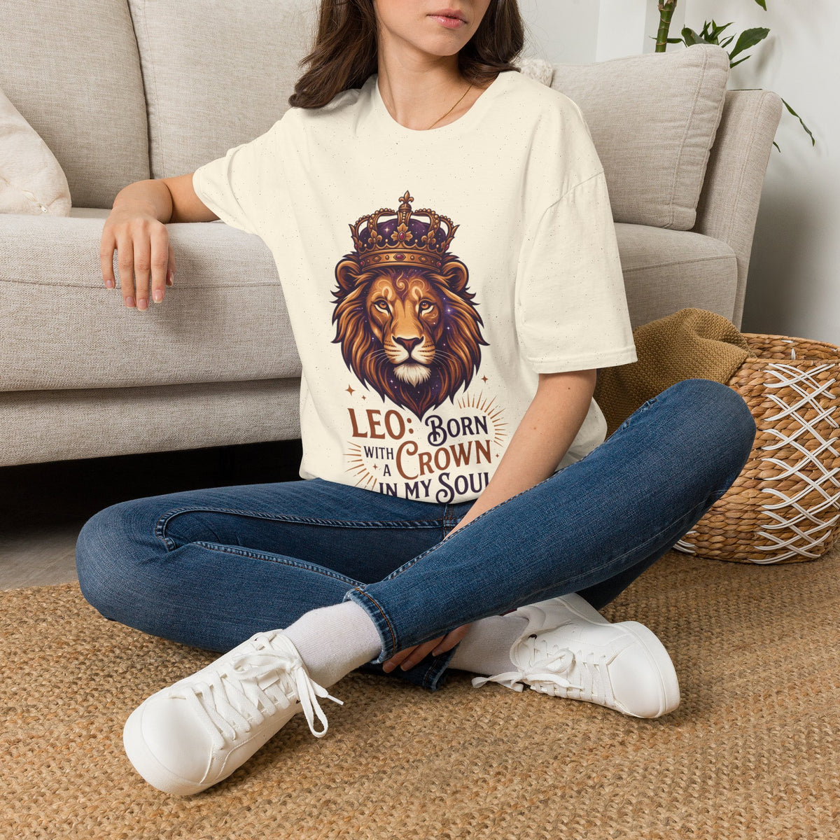 Leo Zodiac Lion T-Shirt — "Born with a Crown in My Soul" Zodiac Graphic Tee