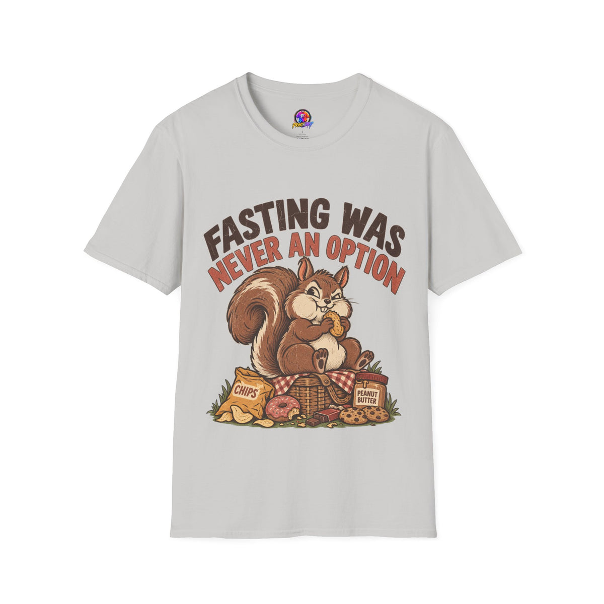 Fasting Was Never an Option T-Shirt — Funny Squirrel Eating Snacks Tee