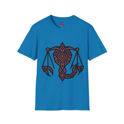 Libra Scales Graphic T‑Shirt — Tribal Zodiac Balance Design